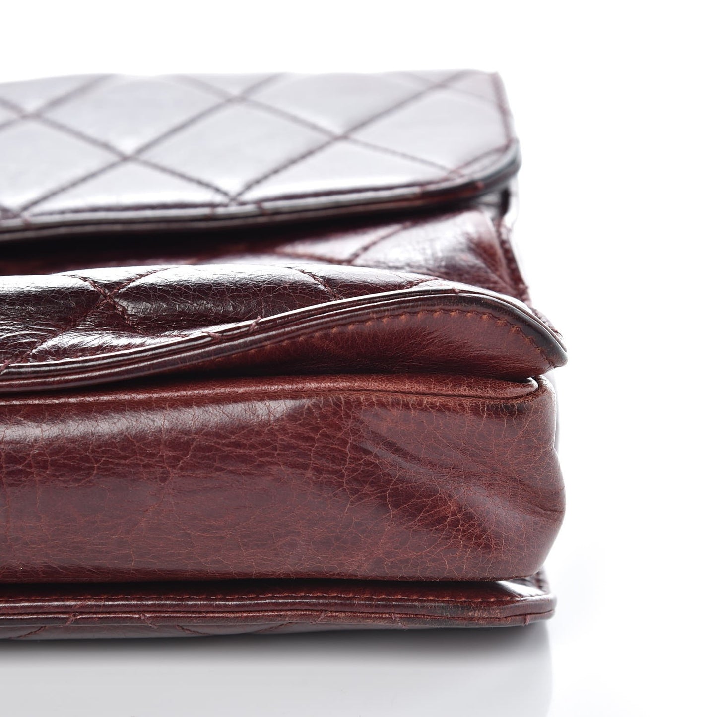 Glazed Calfskin Quilted Large Perfect Edge Flap Bordeaux