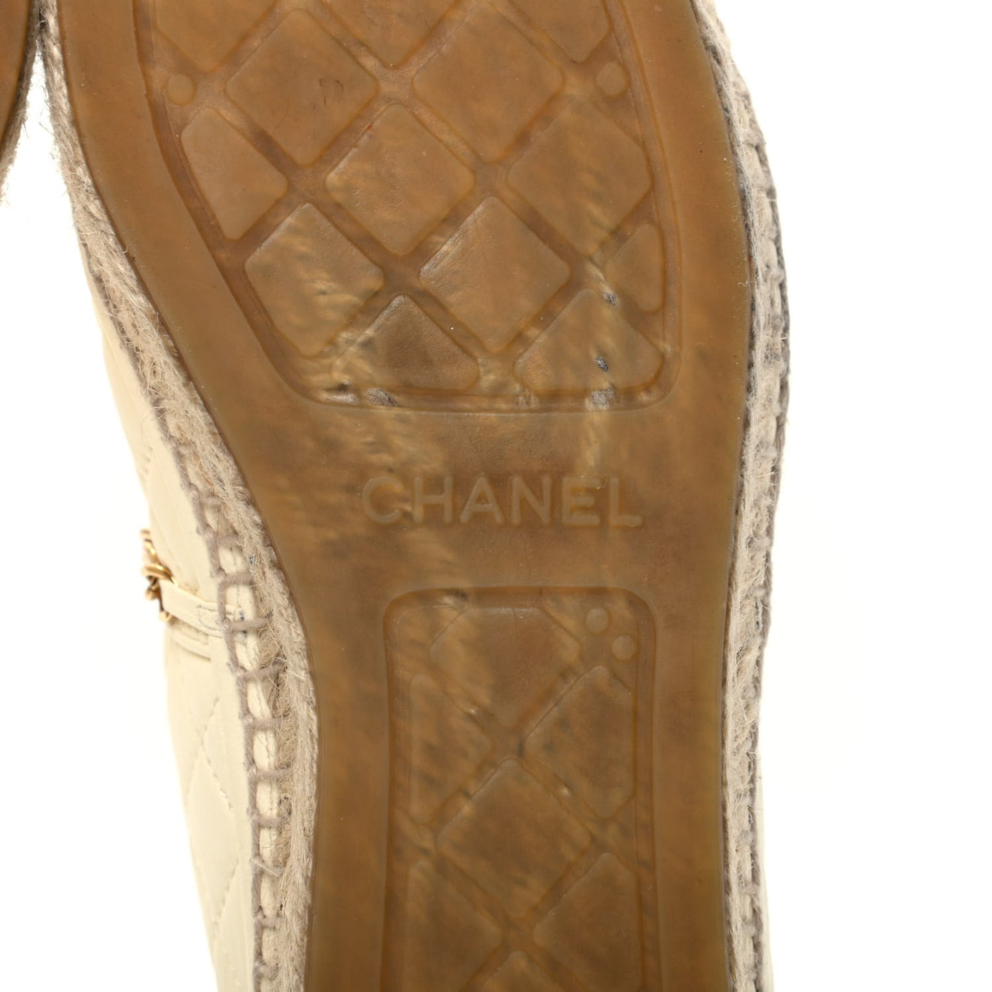 Lambskin Grosgrain Quilted CC Chain Espadrilles 38 Beige Black
