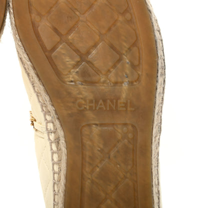 Chanel Lambskin Grosgrain Quilted CC Chain Espadrilles 38 Beige Black 8 of 9