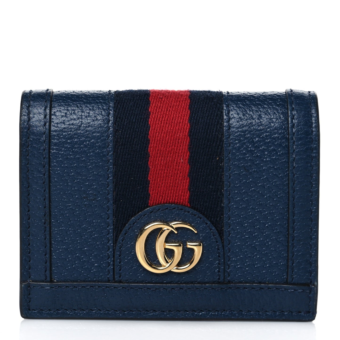Textured Calfskin Web Ophidia Card Case Blue Agata