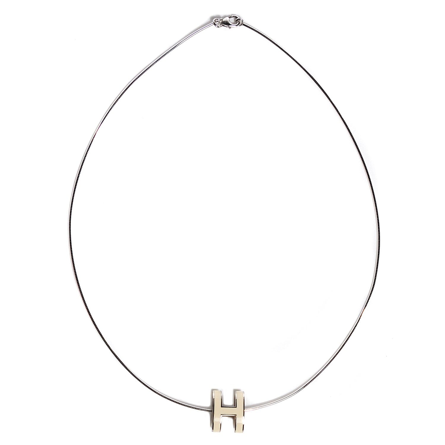 Hermes Silver Lacquered Pop H Pendant Necklace Ecru 1 of 5