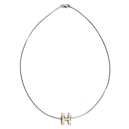 Hermes Silver Lacquered Pop H Pendant Necklace Ecru 1 of 5