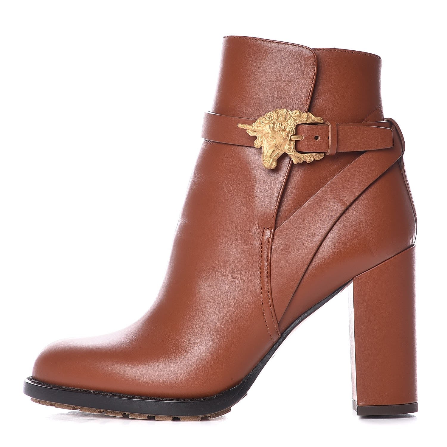 Valentino Garavani Calfskin Unicorn Buckle Ankle Booties 36 Cognac 1 of 8