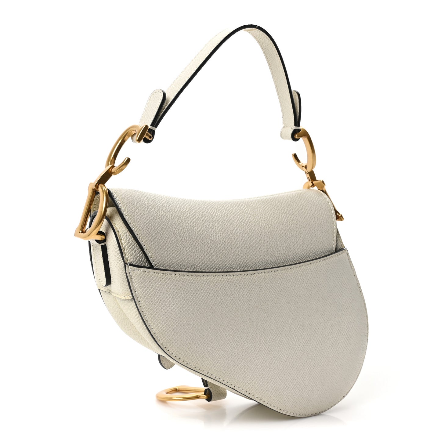 Grained Calfskin Mini Saddle Bag White
