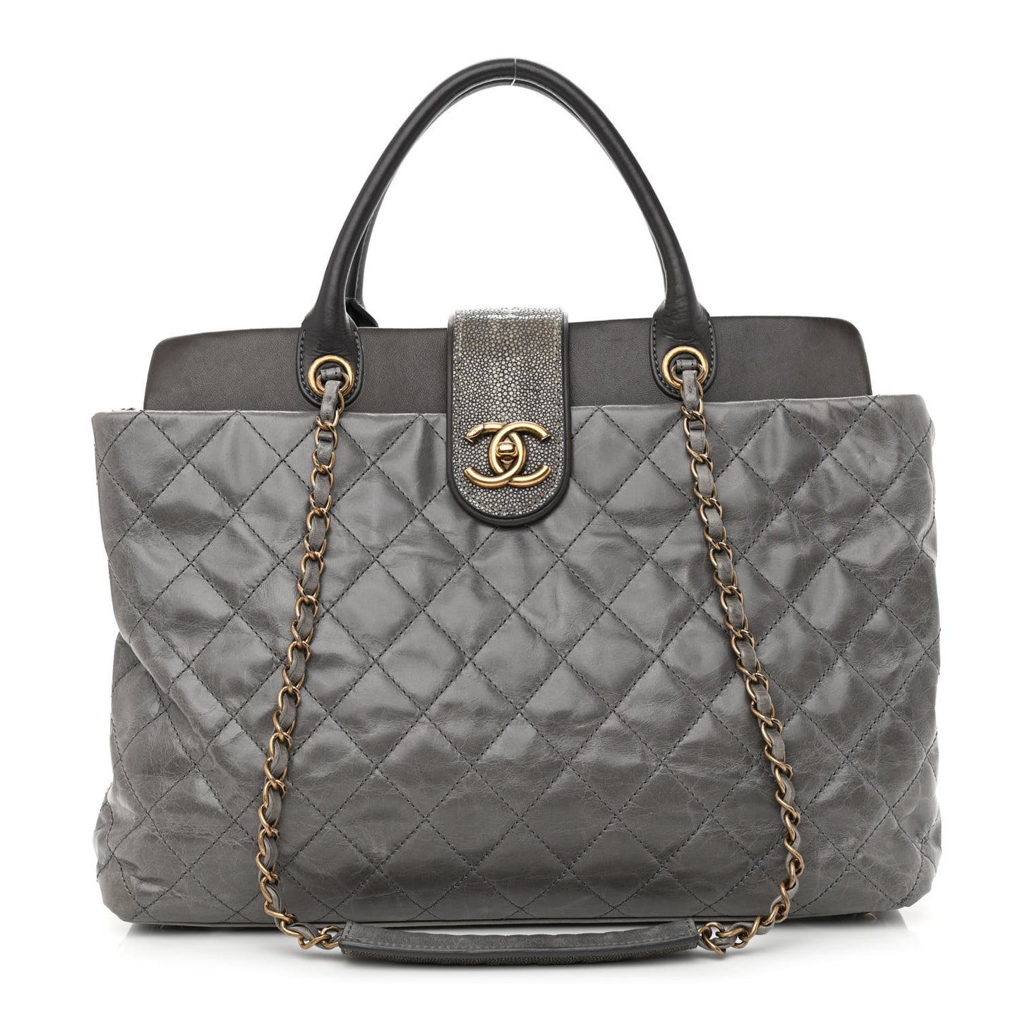 Glazed Calfskin Stingray Large Bindi CC Tote Grey