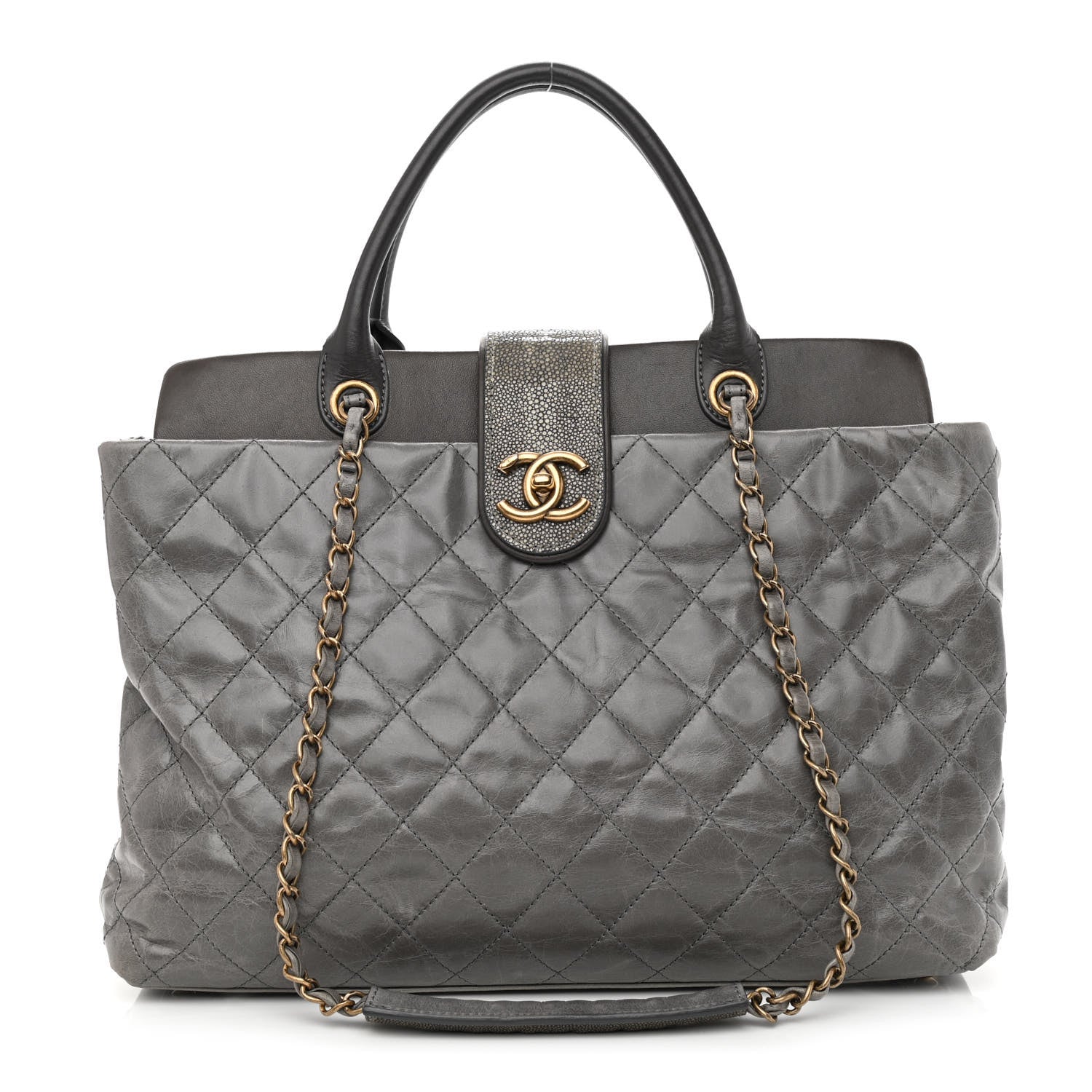 Chanel Glazed Calfskin Stingray Large Bindi CC Tote Grey 1 of 11