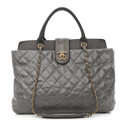 Chanel Glazed Calfskin Stingray Large Bindi CC Tote Grey 1 of 11