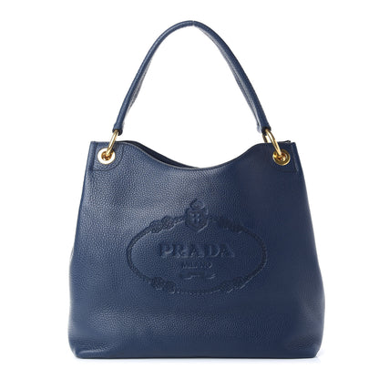 Prada Vitello Phenix Embossed Logo Hobo Baltico 1 of 9