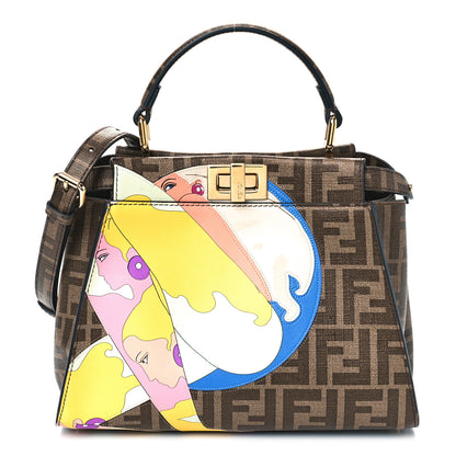 Fendi Glazed Fabric Vitello FF 1974 Hairdo Girls Inlay Mini Peekaboo Iconic Satchel Mogano Panna Multicolor 1 of 8