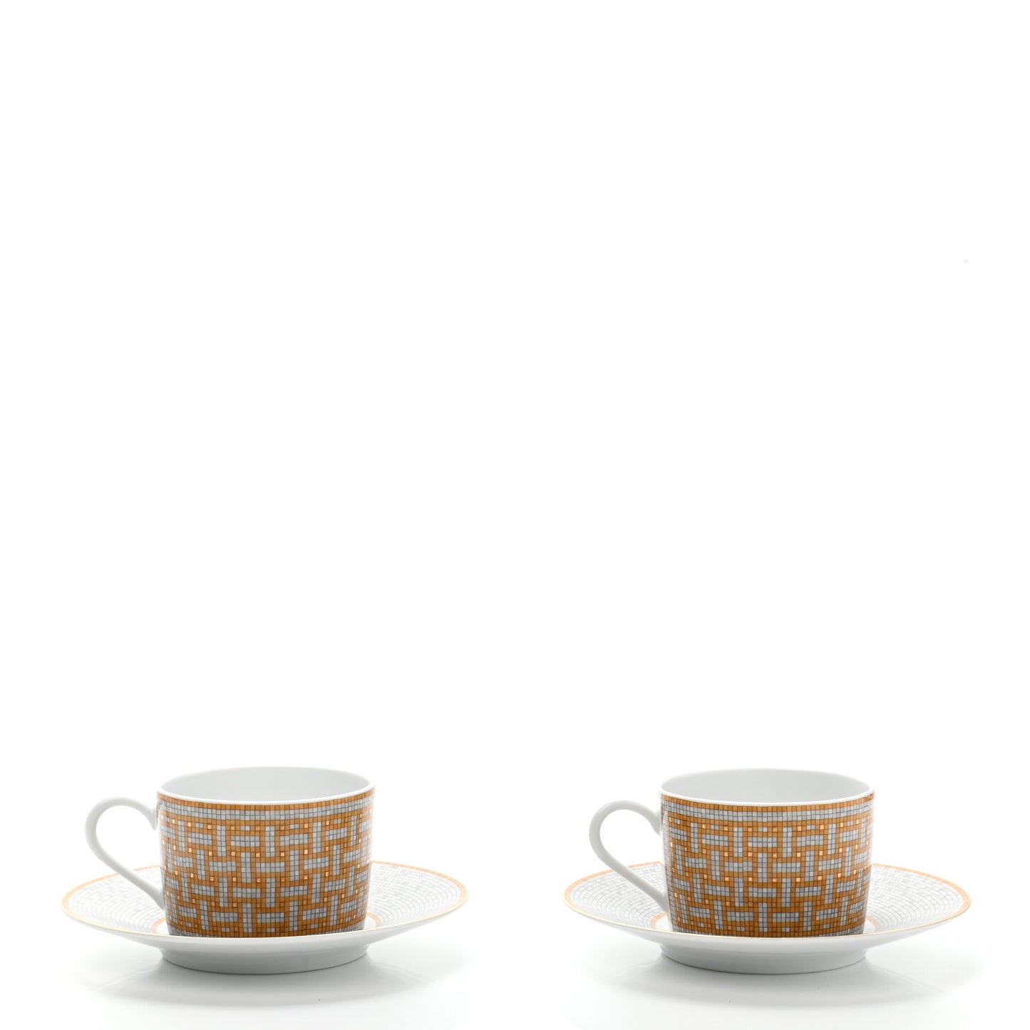 Porcelain Mosaique Au 24 Gold Tea Cup And Saucer Set Of 2