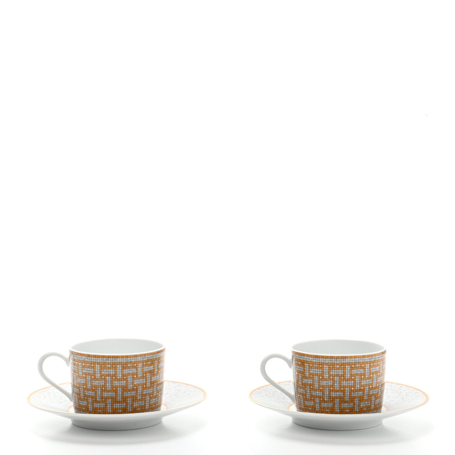 Hermes Porcelain Mosaique Au 24 Gold Tea Cup And Saucer Set Of 2 1 of 11