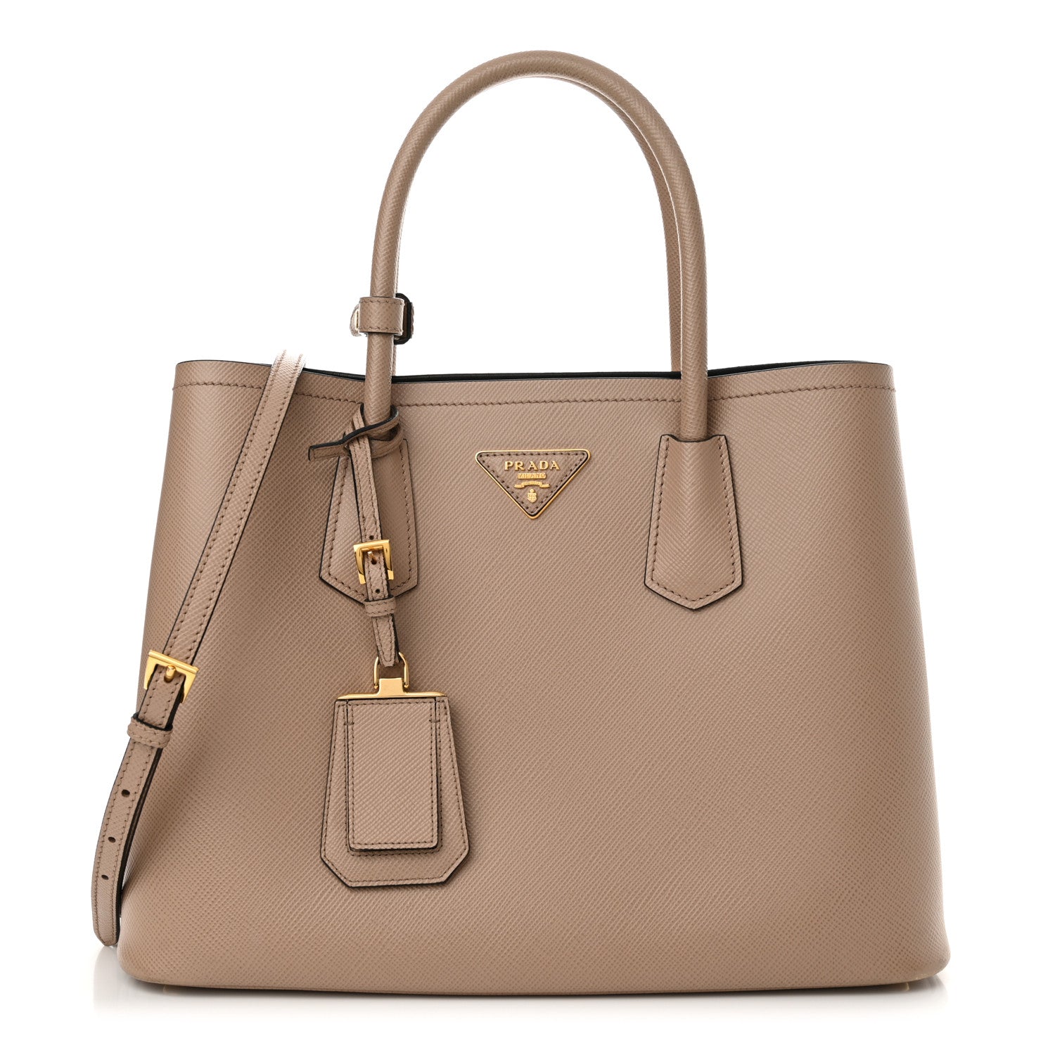Prada Saffiano Cuir Medium Double Bag Cammeo Black 1 of 16