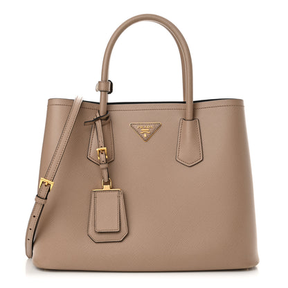 Prada Saffiano Cuir Medium Double Bag Cammeo Black 1 of 16