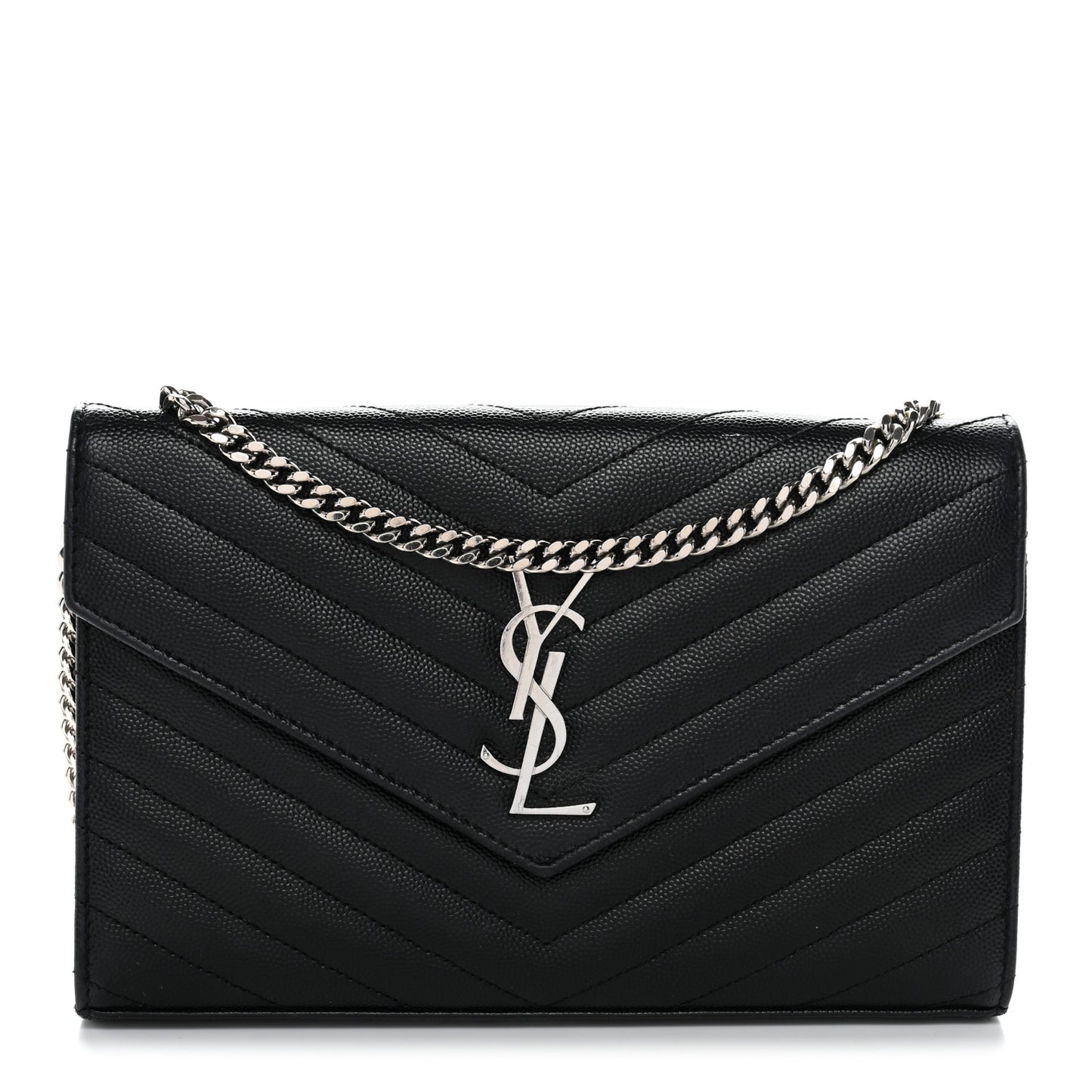 Grain De Poudre Matelasse Chevron Monogram Chain Wallet Black