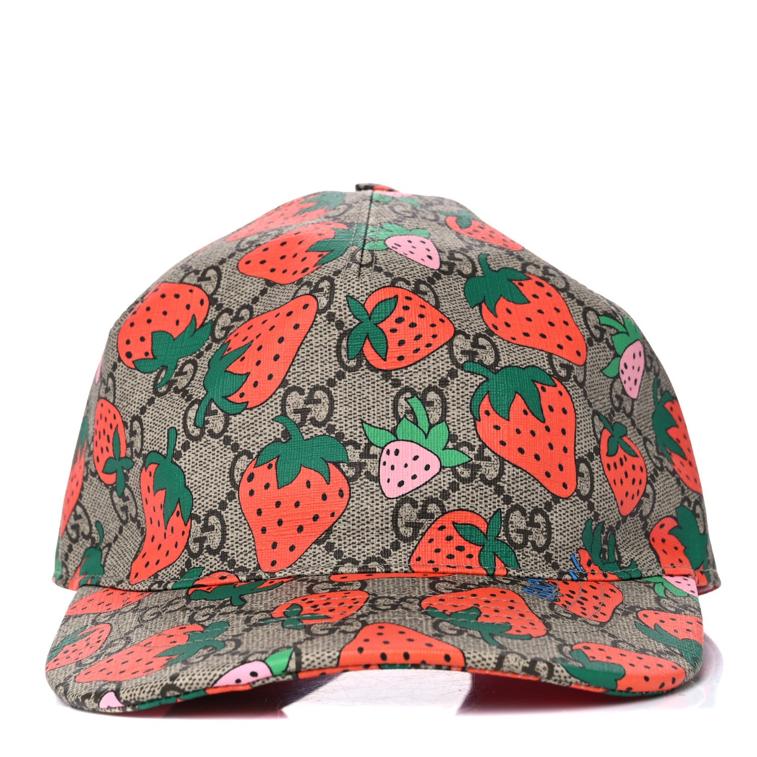 Gucci GG Supreme Monogram Strawberry Baseball Hat XL Beige 6 of 9