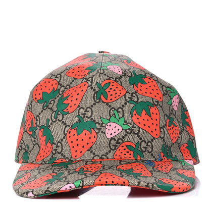 Gucci GG Supreme Monogram Strawberry Baseball Hat XL Beige 6 of 9