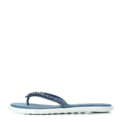 Chanel Denim CC Chain Thong Sandals 39 Blue 1 of 4