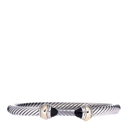 David Yurman Sterling Silver 14K Yellow Gold Black Onyx 5mm Cable Classics Bracelet 1 of 5