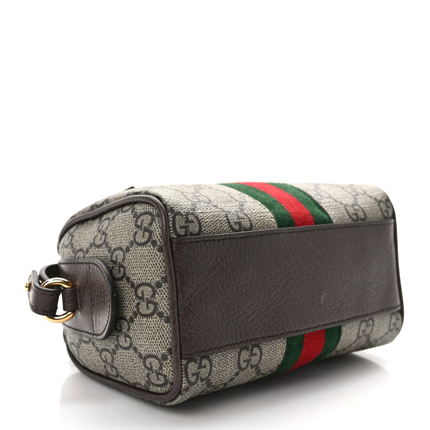 GG Supreme Monogram Textured Dollar Calfskin Web Super Mini Ophidia Top Handle Bowler Bag Beige Ebony New Acero