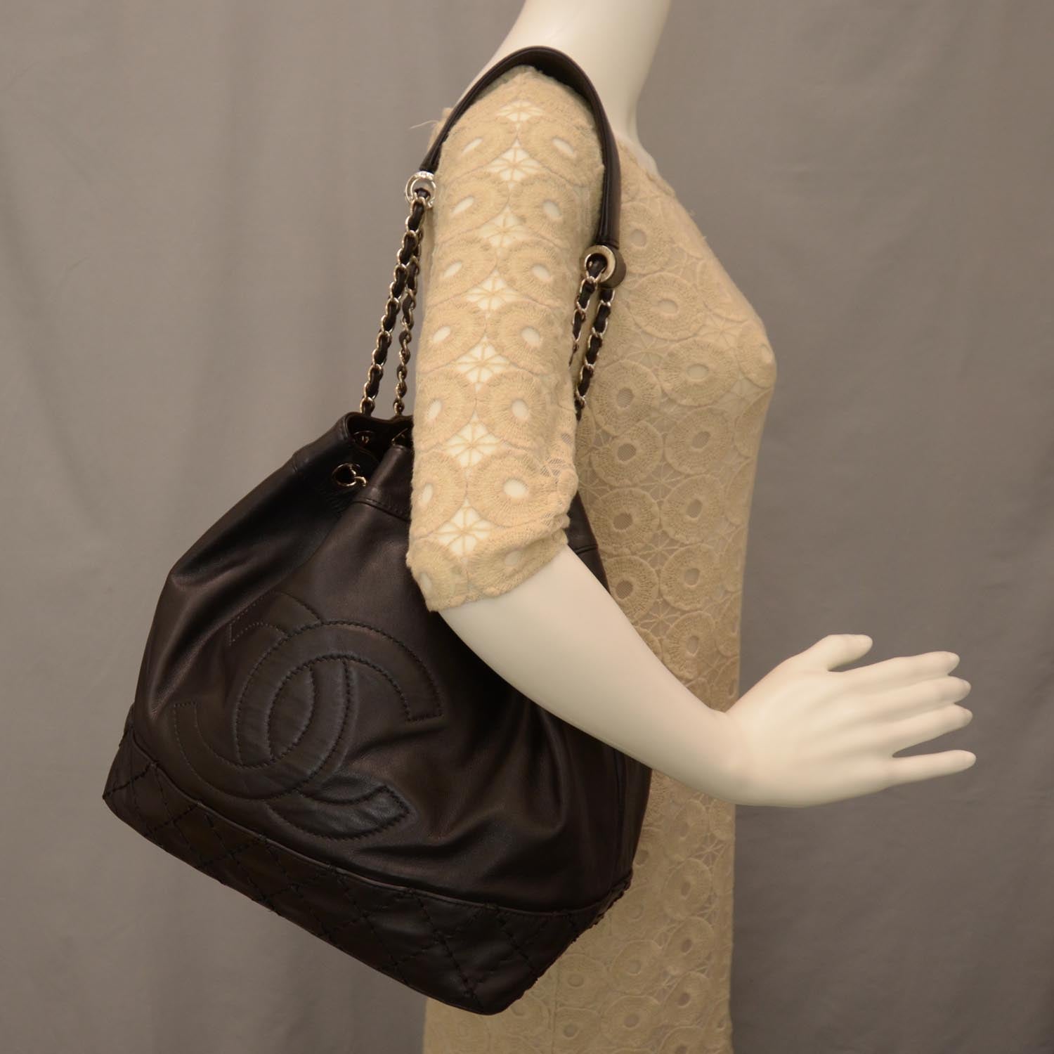 Chanel Lambskin Drawstring CC Bucket Bag Black 2 of 9