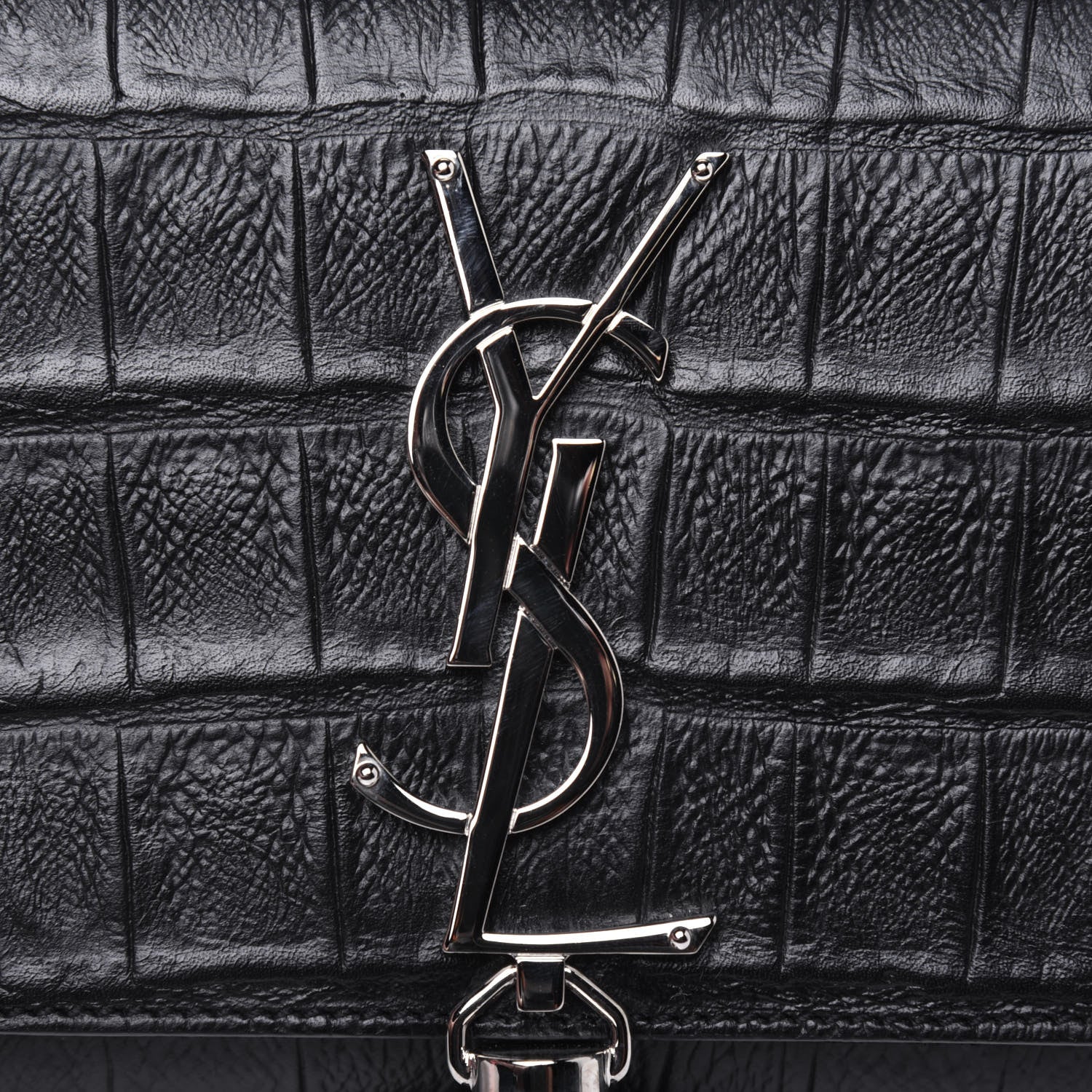 Saint Laurent Calfskin Crocodile Embossed Monogram Small Kate Tassel Satchel Black 14 of 14