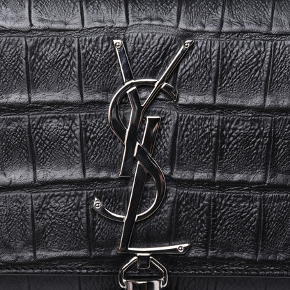 Saint Laurent Calfskin Crocodile Embossed Monogram Small Kate Tassel Satchel Black 14 of 14