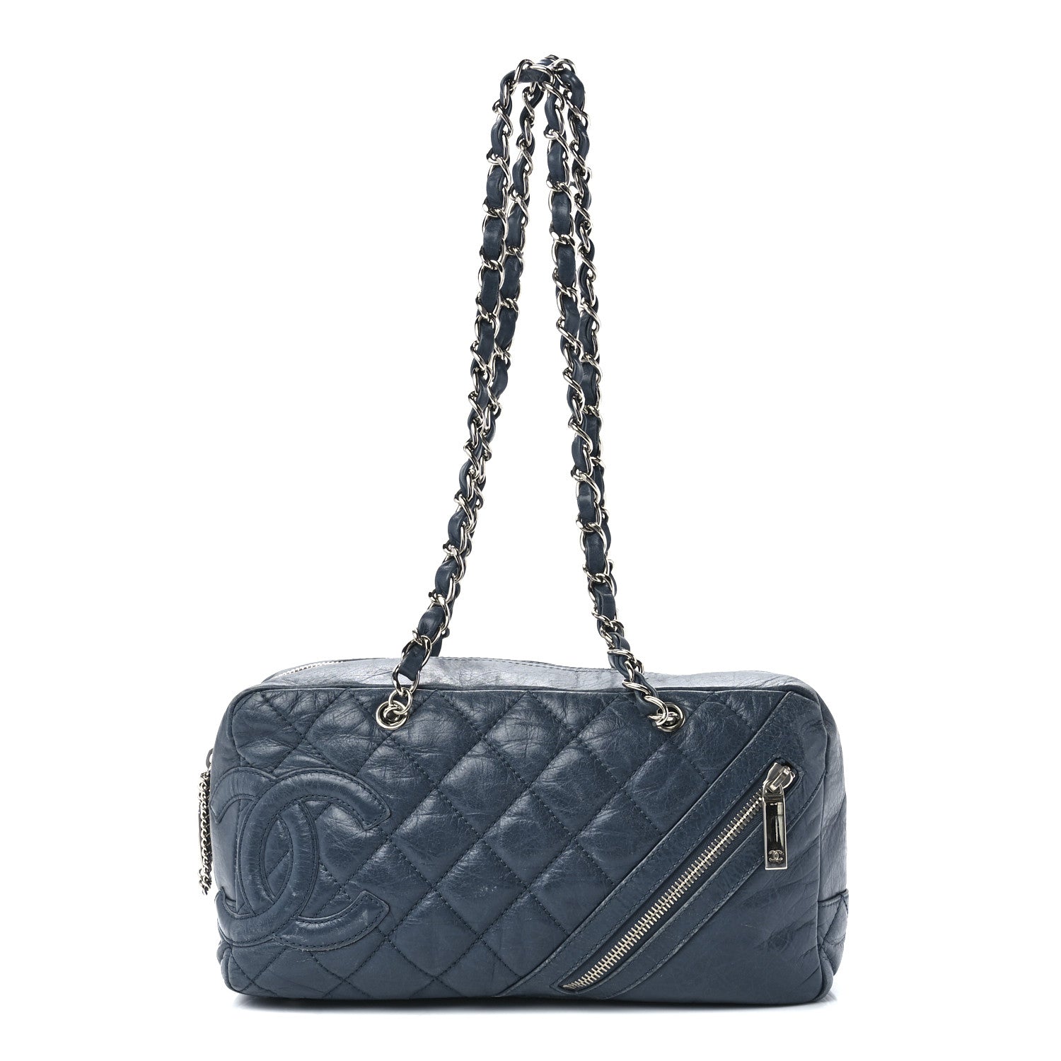 Chanel Aged Calfskin Quilted Cotton Club Bowler Blue 1 of 11