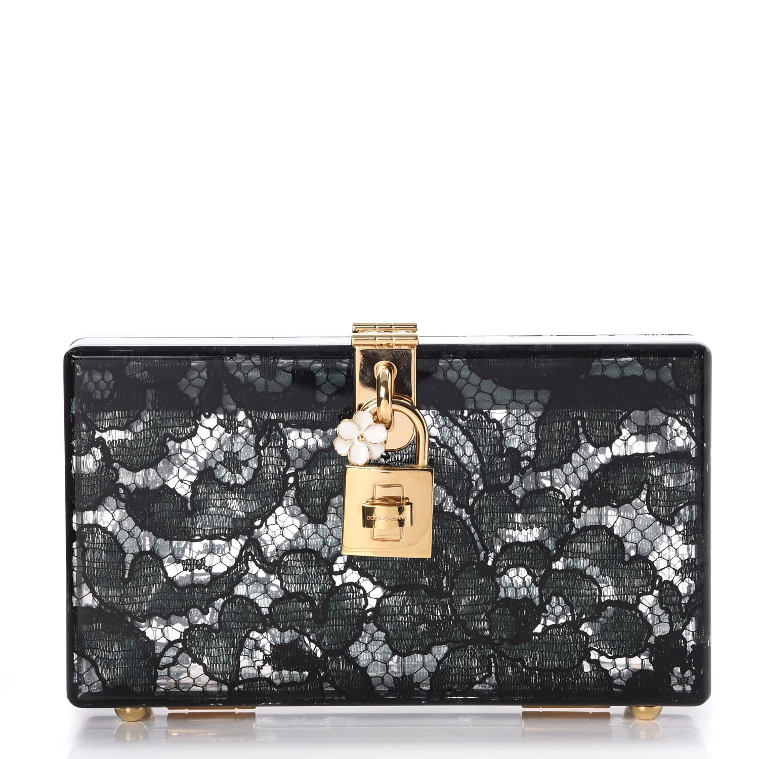 Dolce & Gabbana Plexiglass Lace Dolce Box Clutch Dark Green 1 of 6