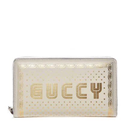 Gucci X SEGA Calfskin GUCCY Stars Zip Around Wallet Mystic White Gold 1 of 10