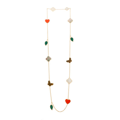 Van Cleef & Arpels 18K Yellow Gold Mother of Pearl Malachite Carnelian Tiger Eye 12 Motif Lucky Alhambra Necklace 3 of 6
