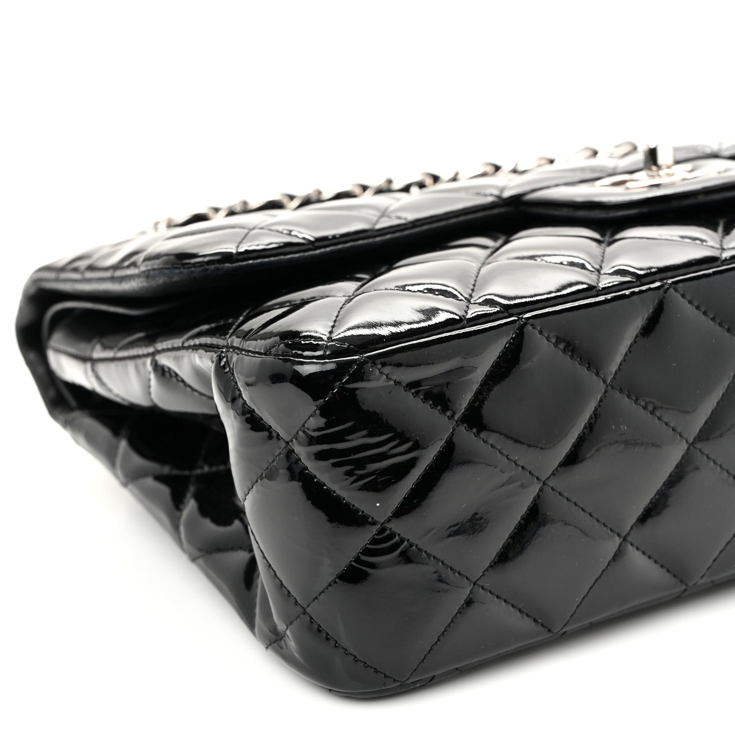 Patent Quilted Jumbo Double Flap Black