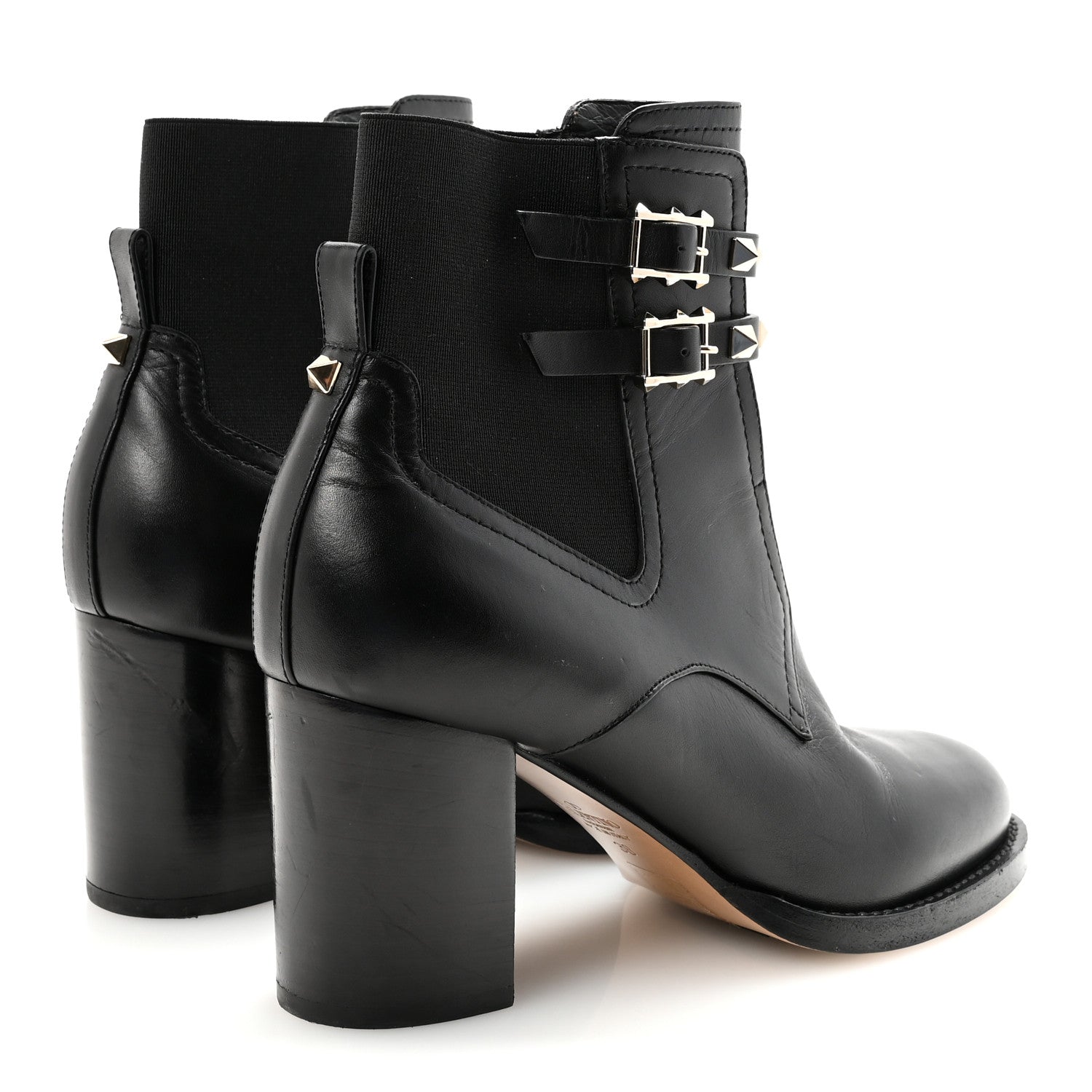 Valentino Garavani Calfskin Rockstud Double Buckle Beatle Chelsea 70mm Ankle Boots 38 Black 5 of 9