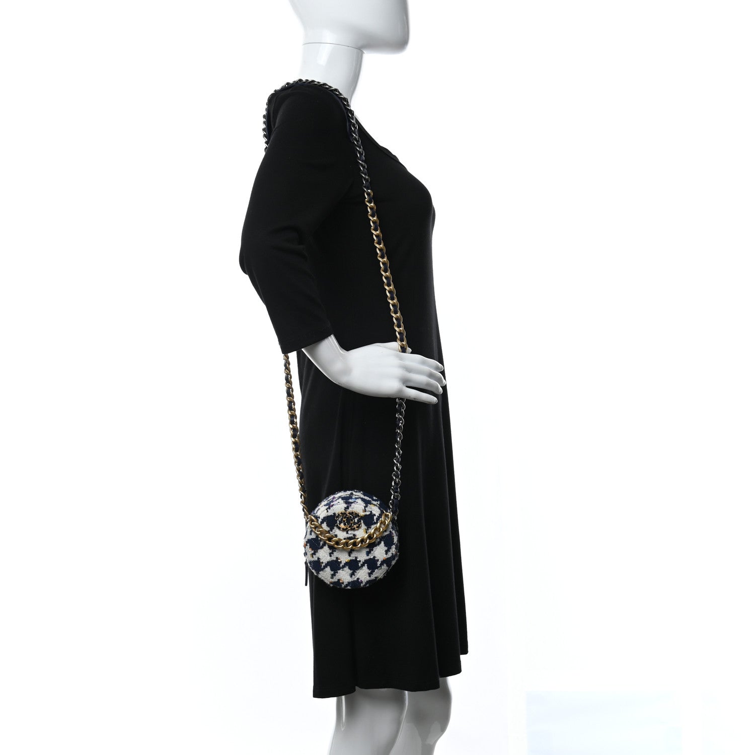 Chanel Tweed Chanel 19 Round Clutch With Chain Ecru Navy Blue Multicolor 3 of 8