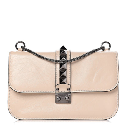 Valentino Garavani Craquele Calfskin Medium Glam Lock Rockstud Flap Light Ivory 1 of 15