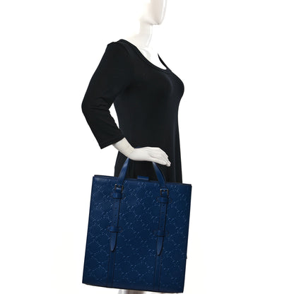 Gucci Calfskin GG Tennis Embossed Medium Tote Bag Intense Metal Blue 2 of 9
