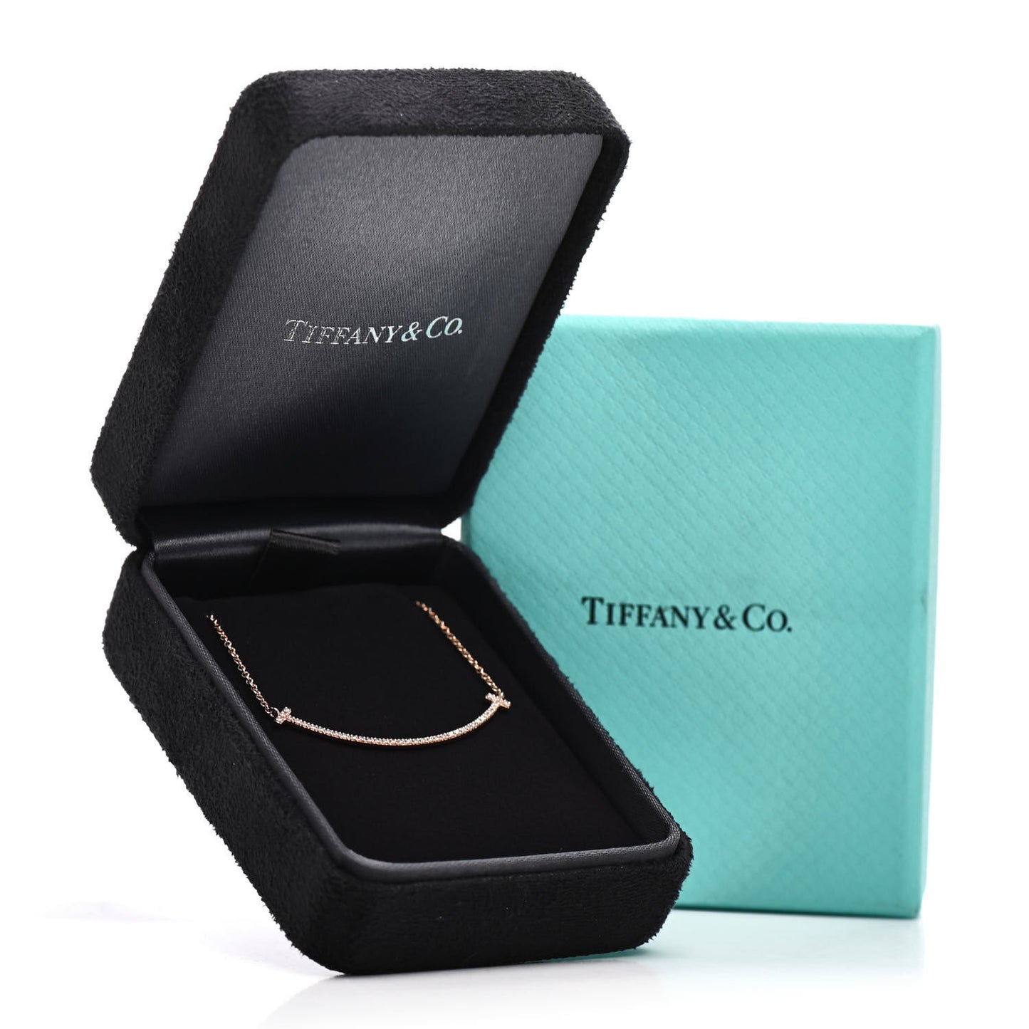 18K Rose Gold Diamond Small T Smile Pendant Necklace