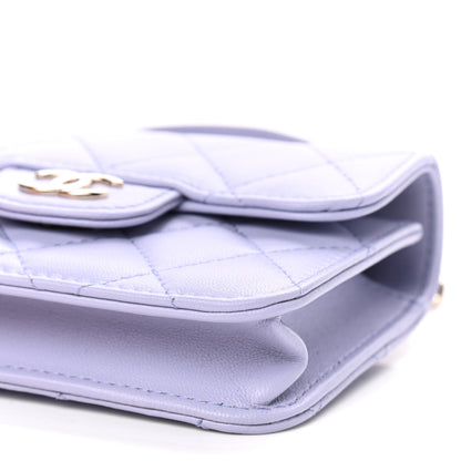 Chanel Lambskin Quilted Top Handle Flap Coin Purse With Chain Light Purple 6 of 9