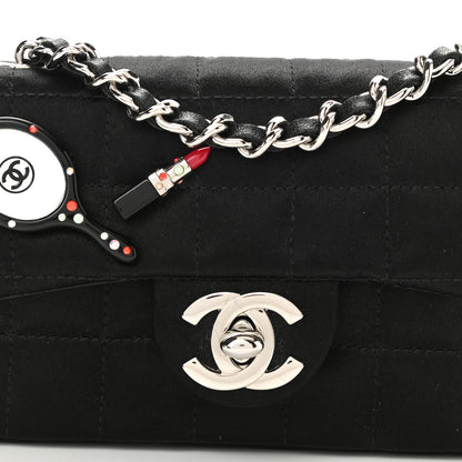 Chanel Satin Square Quilted Lipstick Charm Mini Flap Black 8 of 11