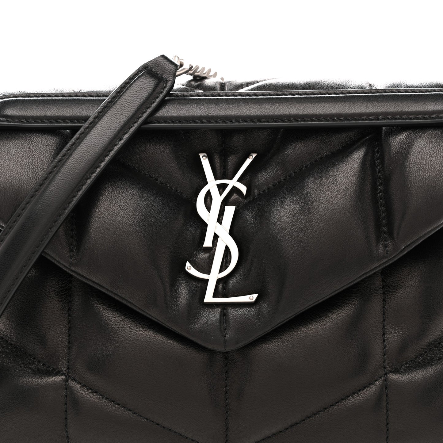 Lambskin Quilted Small Loulou Puffer Monogram Chain Satchel Black