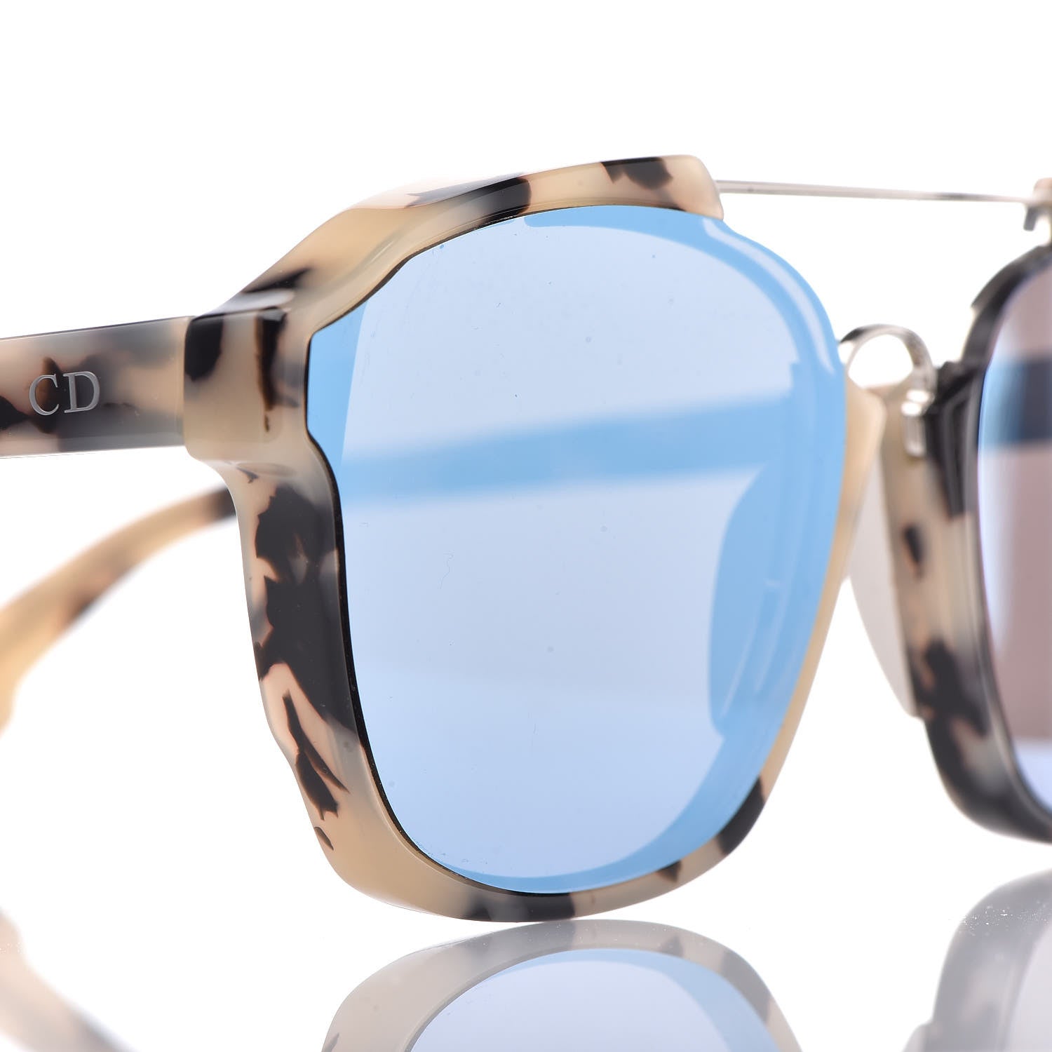Christian Dior Abstract Square Mirrored Sunglasses Spotted Havana Blue 7 of 8