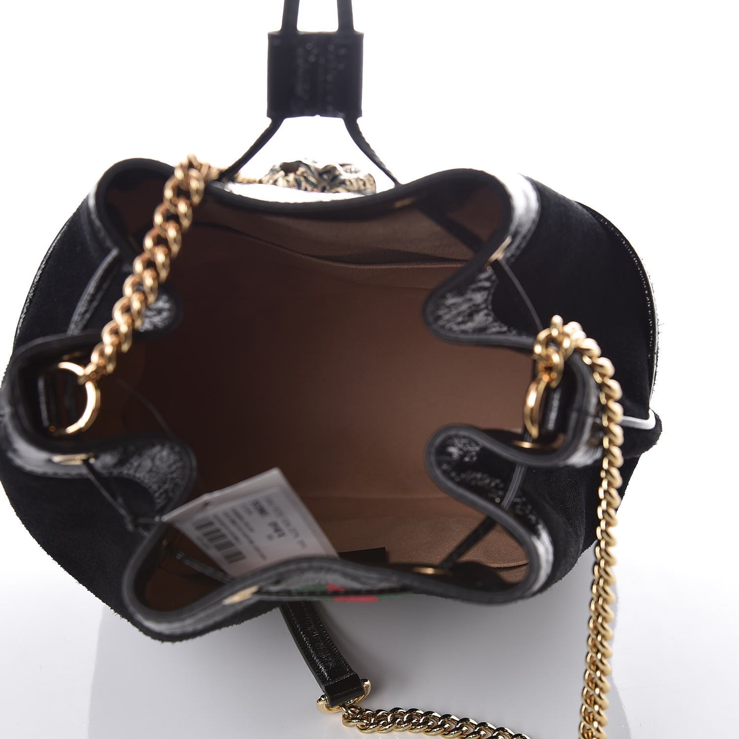 Suede Patent Web Medium Rajah Bucket Bag Black