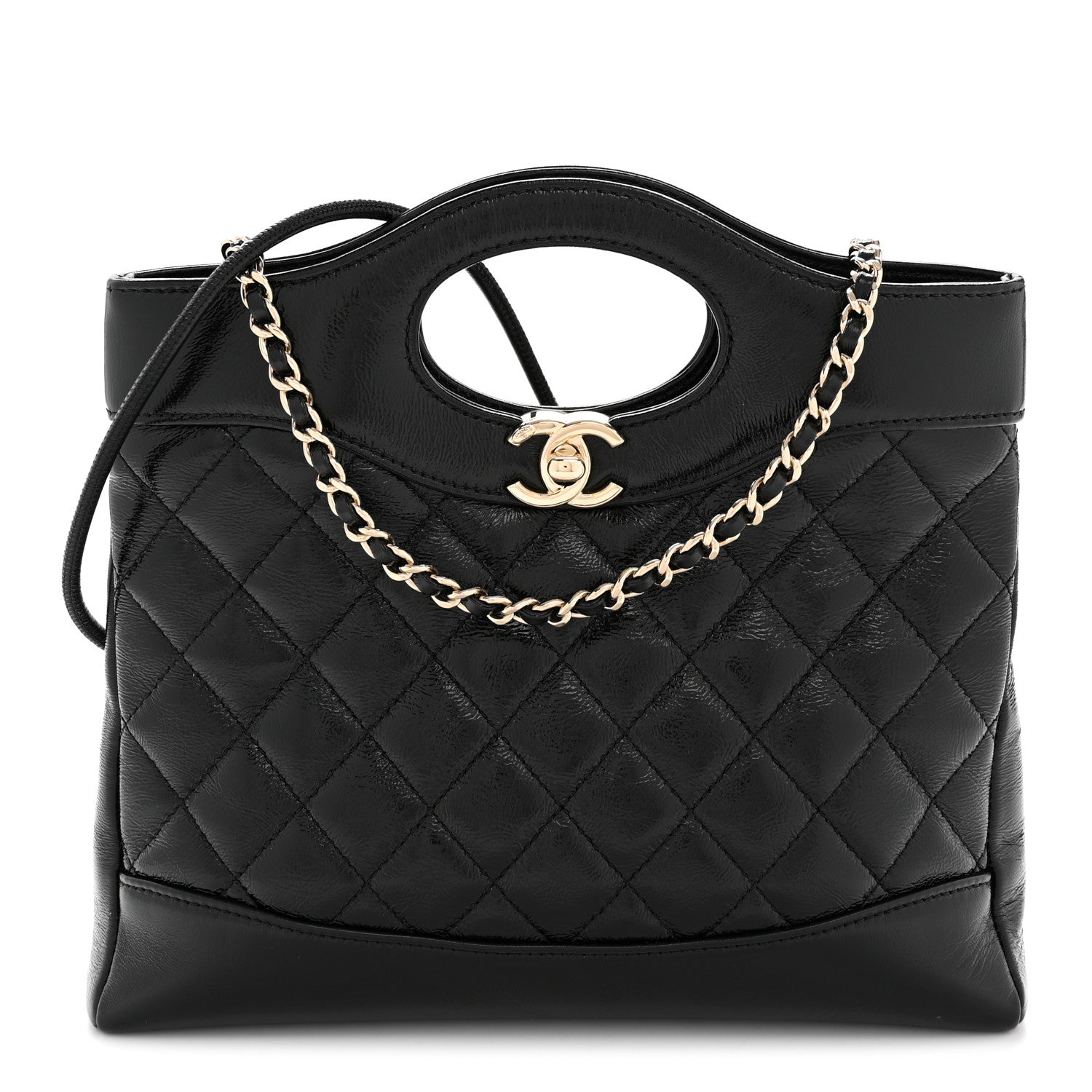 Chanel Shiny Crumpled Calfskin Quilted Mini 31 Shopping Bag Black 1 of 11