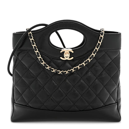 Chanel Shiny Crumpled Calfskin Quilted Mini 31 Shopping Bag Black 1 of 11
