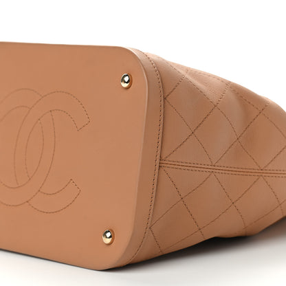 Chanel Calfskin Stitched Chain Top Handle Bucket Bag Beige 10 of 11