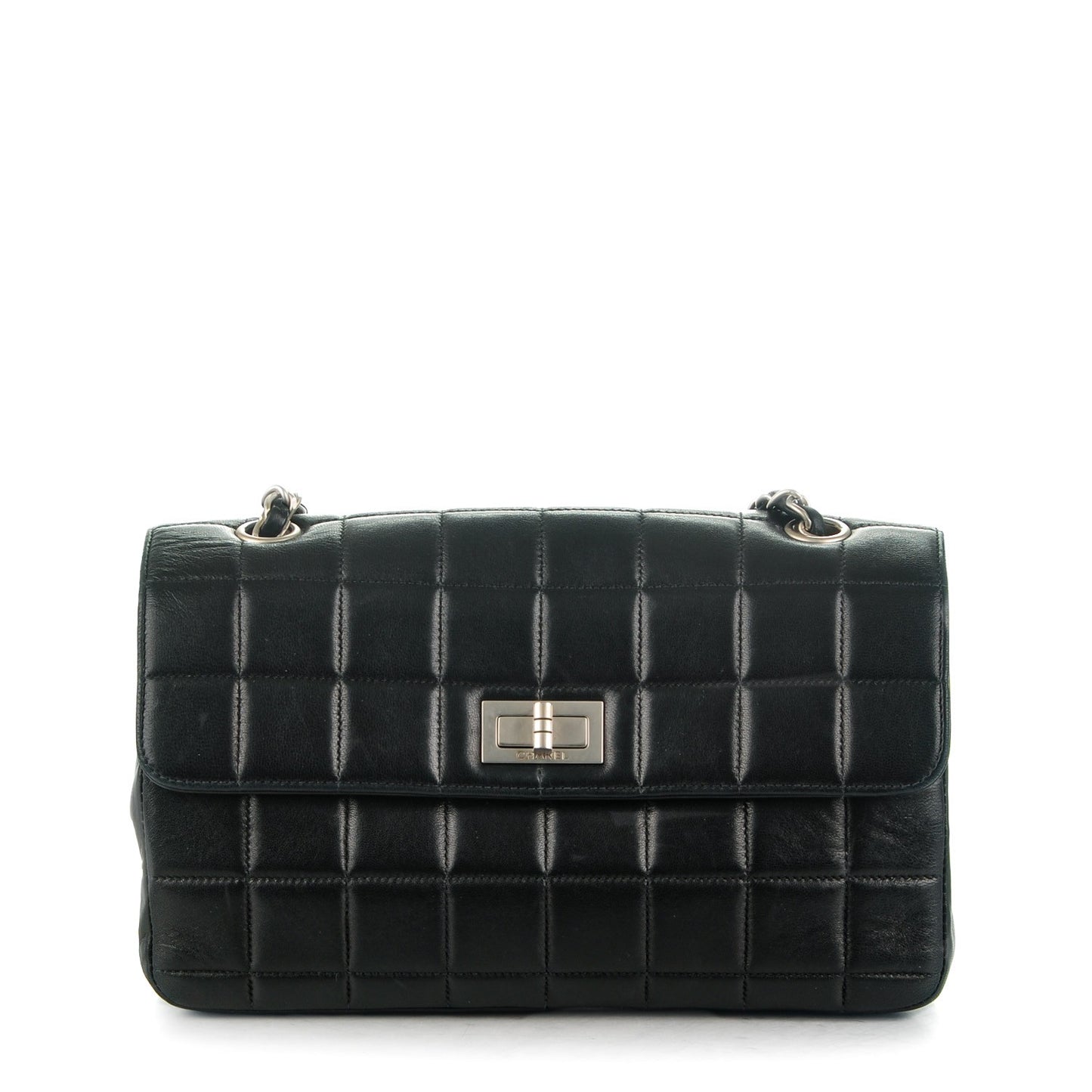 Lambskin Quilted Chocolate Bar Mademoiselle Accordion Flap Black