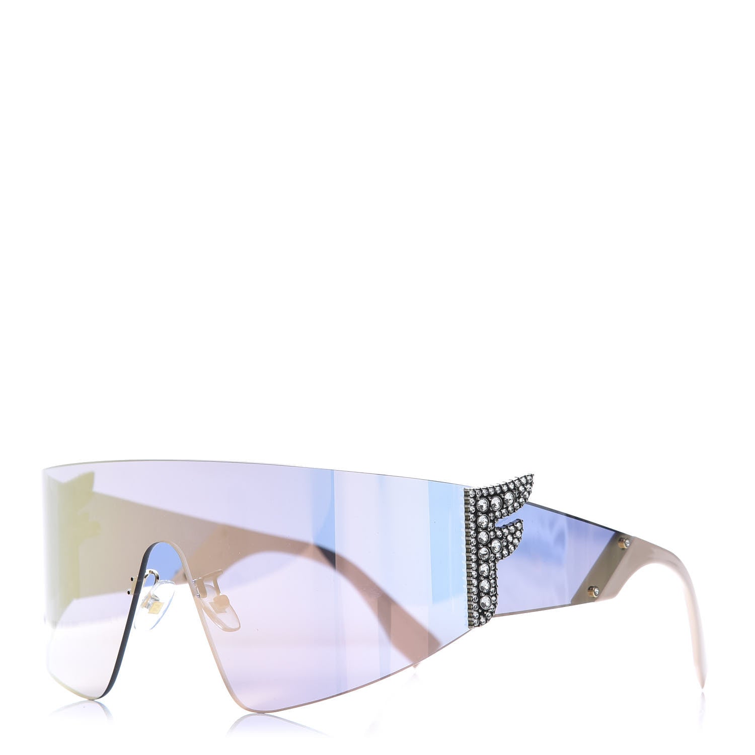 Fendi Mirrored Crystal Embellished FFreedom Shield Sunglasses FF 0382/S Pink 1 of 8
