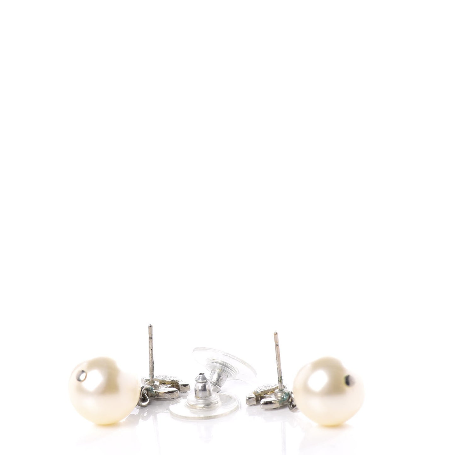Crystal Pearl CC Drop Earrings Silver