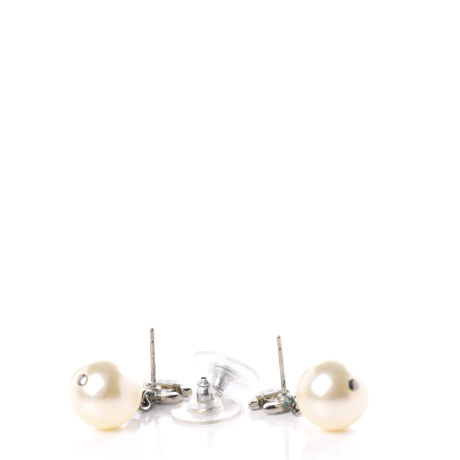 Chanel Crystal Pearl CC Drop Earrings Silver 3 of 4