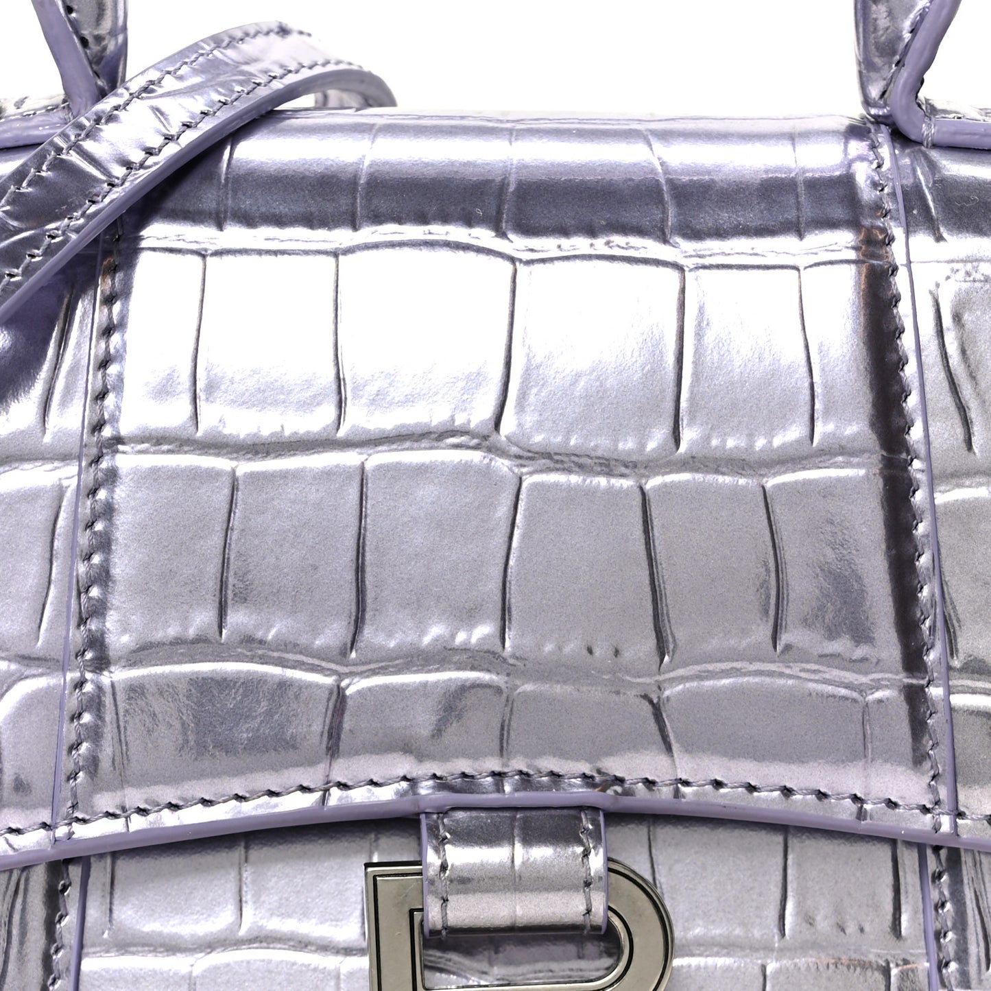 Metallic Calfskin Crocodile Embossed Hourglass Top Handle Bag XS Lilac