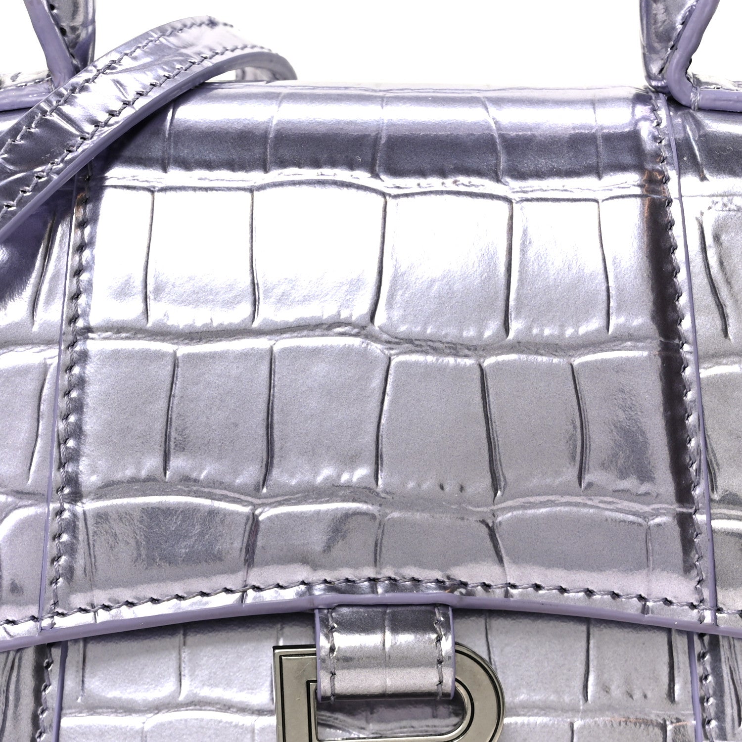 Balenciaga Metallic Calfskin Crocodile Embossed Hourglass Top Handle Bag XS Lilac 9 of 11